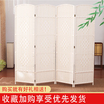 Straw screen partition Modern simple living room bedroom block household folding screen simple folding mobile solid wood screen