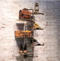 Vintage old water pipe wrought iron shoe bag display stand Solid wood wall-mounted wall shoe bag shelf display stand