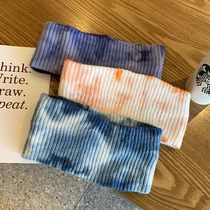 Hong Kong style personalized tie-dyed knitted wide-brimmed hair band Japanese autumn and winter fashion rogue yuppie knitted pullover hair band headband