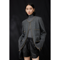 Open black label Italian imported Merino wool Silk wool pure hand-sewn metal chain Xiaoxiang jacket