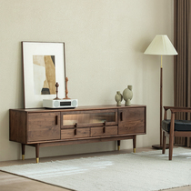 Nordic Black Walnut Wood TV Cabinet Full Solid Wood Brass Feet Living-room Minima Small Household Type Getaway Cabinet Furniture Combination