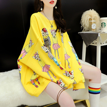 Korean version of loose belly large size womens round neck sweater womens thin autumn 2021 new cartoon fat sister top