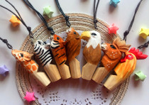 Handmade wooded children Creative hanging ropes Safe and tasteless cute Tiger animal mouth Whistle Birthday Present