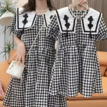 Trend design senses black and white plaid pro-dress one-piece dress 2022 Summer new girl dress female dress foreign air