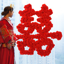 New house decoration Double Happy rose happy words paste press bed early birth noble son bedside happy Chinese style three-dimensional door sticker wedding room supplies