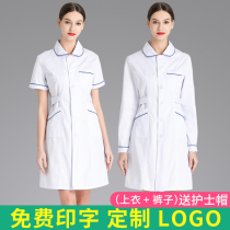 Betino nurse uniform short-sleeved female summer thin doll collar plus blue edge long sleeve round neck health school pharmacy overalls