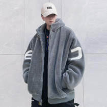 Cashmere coat men 2021 new winter thick hooded mens cotton coat Korean version of the trend fleece cotton wool cotton jacket