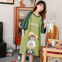 Sleepwear Woman Summer Pure Cotton Short Sleeve Sleeping Dress Woman Summer Cute And Thin Korean Version Pregnant Woman Fat Mm Big Code Easy Spring Autumn