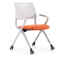 Plastic conference chair classroom training chair folding belt armrest reception chair can be stacked office chair writing board Net