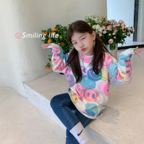  Salted egg shrimp girl full print sweater Baby autumn Childrens ins sweet greasy smiley face casual loose sweater