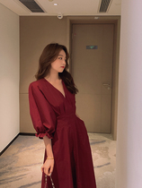Ofenis red dress woman spring summer 2022 new sweet and spicy style Hepburn Atmosphere Quality V Lead Dress Dress