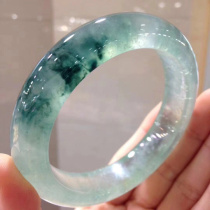 Ice natural jade bracelet wide version floating flower jade bracelet High-end Myanmar A goods womens bracelet round jade bracelet