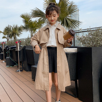 Girls windbreaker Spring and Autumn 2021 New Ocean Air Tong Girl Korean version of British wind waist long windbreaker coat