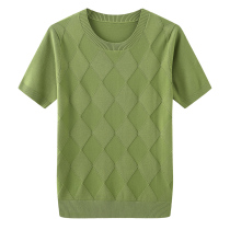 Summer ice silk jacquard short-sleeved sweater T-shirt mens half-sleeve sweater thin line shirt round neck base shirt T-shirt tide