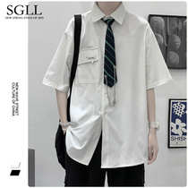 College style dk uniform white shirt mens short-sleeved ruffian handsome summer casual port wind Japanese shirt half-sleeve jacket thin section
