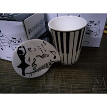 (Flagship Store)Creative music element Ceramic cup Note coffee cup Piano key with lid Reinforced porcelain cup