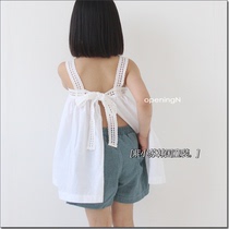 Purple Xiaosu Korean childrens clothing 2021 summer OP girls foreign style lace personality design bow suspender