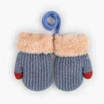 Winter childrens imitation cashmere knitted warm gloves solid color double-layer plus velvet thickened baby neck gloves