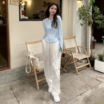 Age-reduced fashion set spring and autumn 2021 new women early autumn Net red leisure sports style wide leg pants two-piece slim