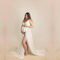 Pregnant Woman Photographed Snowspun Long Dress Movie to Write a True Photography Grand Long Tracer Trailing Front Open Dress Without Sleeveless Sexy Clothing