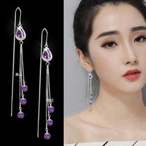 s925 pure silver long with purple tulips with new flow suds earrings womens tennis red burst Temperament Anti-Fashion Earrings