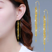 S925 Pure Silver Earrings Long section Flow Su Earrings Female Korean version Net Red Round Face Temperament New Sexy Anti-Allergy Earrings