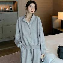Casual Fashion Sports Suit Women 2022 Spring Autumn New Loose Collar Zipped Open Collar Jersey Cardiovert Pants Two Sets