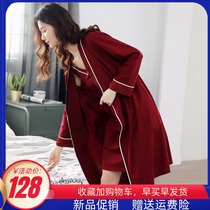 Nightgown womens spring and autumn long Japanese thin yukata Cotton sexy suspender night dress two-piece set long-sleeved bathrobe summer