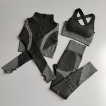 Professional sports yoga suit suit autumn and winter running fitness quick-drying clothes elastic thin European and American net red three-piece suit