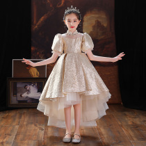 Girls high-end evening dress spring and autumn catwalk host childrens princess dress girl birthday piano performance autumn