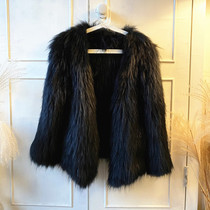Double-sided raccoon fur woven fur coat long V collar fox fur coat young model 2021 new fashion