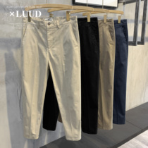 LUUD summer autumn cotton 9 ankle-length pants tide men solid color casual suit pants Korean cone slim mens pants