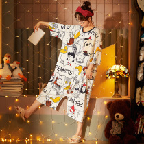 Sleeping Dress Summer Thin cotton Pure cotton 2022 New ladies One-piece Pyjamas Short Sleeves Spring Autumn Days Loose big code Home Home Clothes