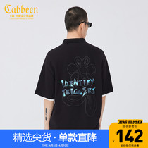 Cabbeen Cabin Leisure Black POLO Tide Graffiti Printed Embroidery H