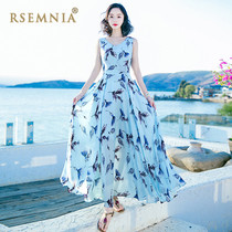 Rsemnia Korean version of the new sleeveless super fairy chiffon long dress dress Maldives beach skirt seaside vacation