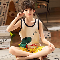  Boys vest suit summer thin sleeveless pajamas pure cotton hurdler summer clothes boys middle and large children Dinosaur home clothes