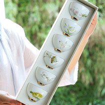 Jingdezhen single ceramic hand-painted tea cup household white porcelain tea set small tea cup 6 sets Cup kung fu tea