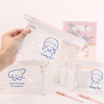 ins wind Japanese large capacity pencil bag Simple transparent school girl cute girl net red stationery box Pencil bag