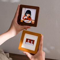 Creative niche high-end photo frame set table 2 inch couples and children girlfriends photo frame rounded solid wood mini photo frame