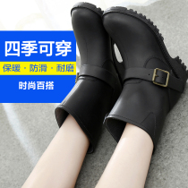 Spring and Autumn 2021 adult Korean version of womens rain boots thickened non-slip water shoes women plus velvet mid-tube rain shoes women black outer wear