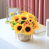 Iron Art Flower Basket Emulation Plastic Floral Sunflower Fake Flowers Bouquet Picnic Flowers Shooting Props Living-room Decoration Pendulum