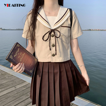 jk uniform skirt genuine full set Japanese milk tea color soft sister pleated sailor dress summer 2021 new