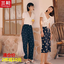 Triple Gun Sleeping Pants Home Pants Women Summer Pure Cotton Schumer Cotton Lady Pants Print Flex Elastic Cotton Home Long Pants