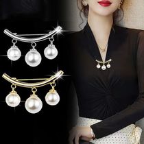 Pin fixed clothes Korean simple pearl brooch corsage womens accessories anti-light buckle needle all-match silk scarf buckle