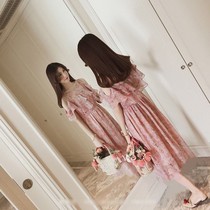 2021 New Korean version of off-the-shoulder floral chiffon dress summer waist slim ruffled long female students