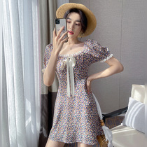Floral Dress 2021 New Summer Sweet French Design Temperament Lace Bow Fairy Premium Dress