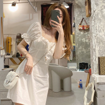 White dress 2021 summer sweet fairy first love French tea break waist temperament chic design skirt woman