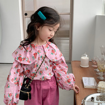 Girl Long Sleeve Shirt 2022 Spring New Child Crumbled Shirt Collar Shirt Spring Clothing The Childrens Korean Version Doll Shirt