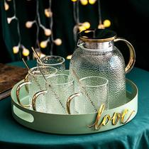 Nordic Water Kit Home Glass Heat Resistant Light Lavish Water Glass Suit Living-room Tea Cup Minimalist Creative Belt Tray