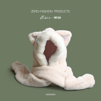 Plush hats scarves gloves one female Winter cute cat ears thick and warm three